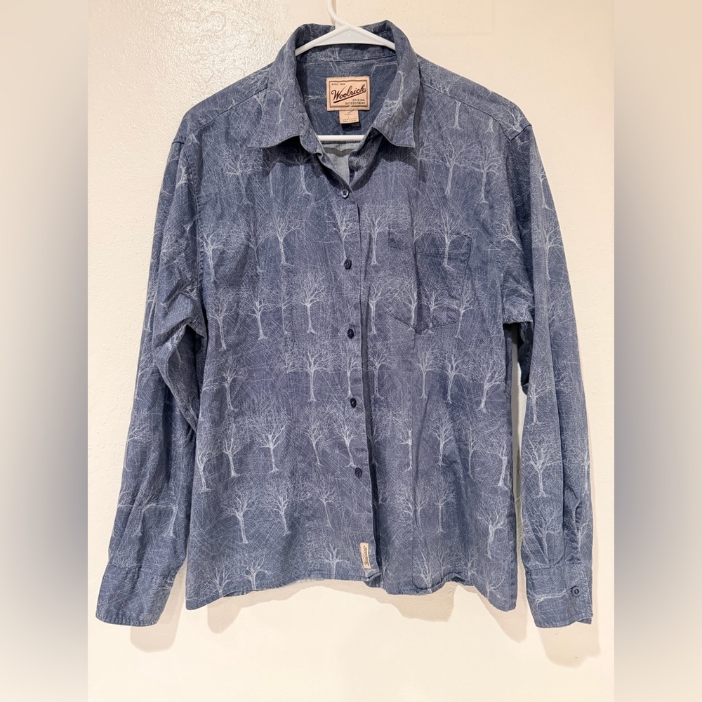 Woolrich Blue Printed Tree Pattern Long Sleeve Bu… - image 2